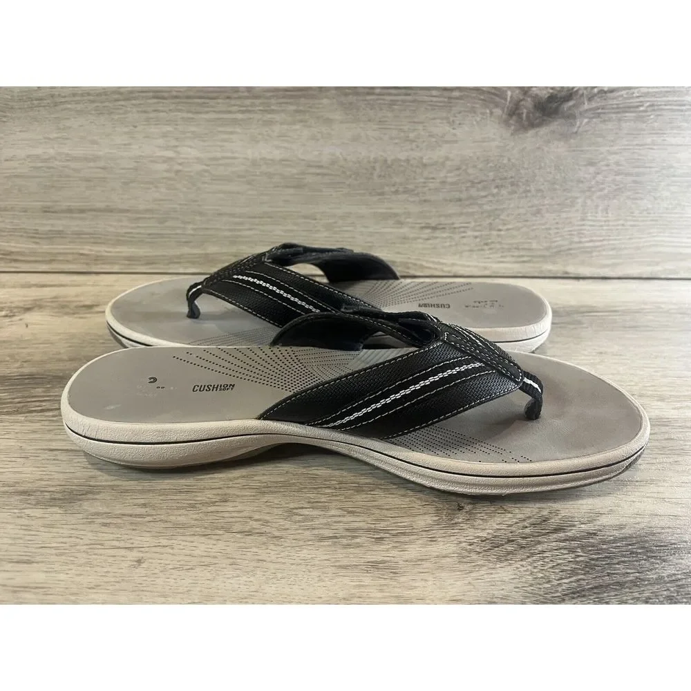 Women's Clarks Cloudsteppers‎ Brinkley Jazz Flip Flops Black White Size 9